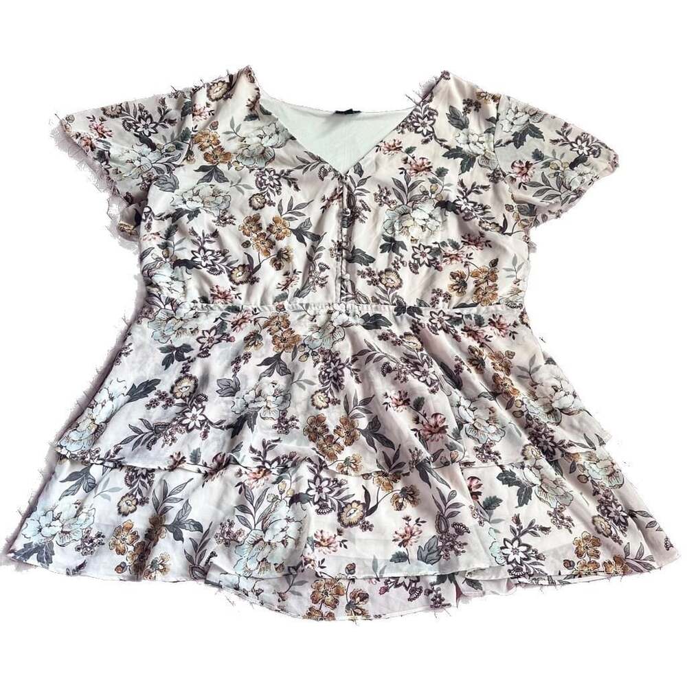 Torrid Blush Pink Floral Chiffon Tiered Babydoll Lace Trim Top